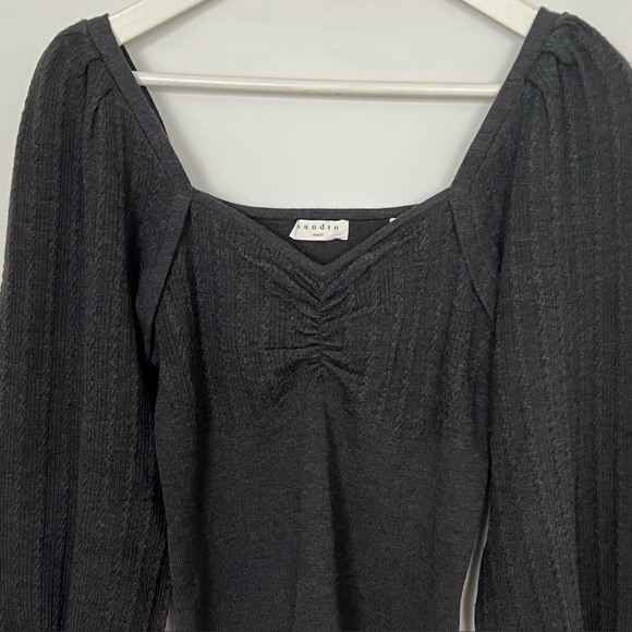 Sandro Paris Sweetheart Neck Wool Blend Cropped Knit Top Gray Medium - Picture 8 of 13